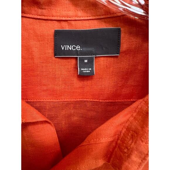 Vince Orange Linen Long Sleeve Button Up Shirt Chest Pocket Spread Collar Medium - Picture 3 of 9